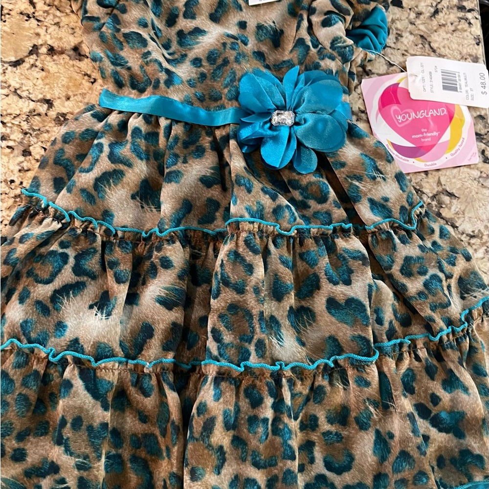 NWT! Gorgeous Turquoise and Cheetah Dress Size 3T